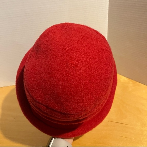Vtg Scala Womens One Size Hat Red 100% Wool Felt 3D Cloche Bucket CHIC main image 5